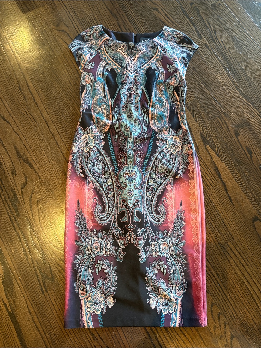 ECI Print Midi Dress in Black, Pink and Teal